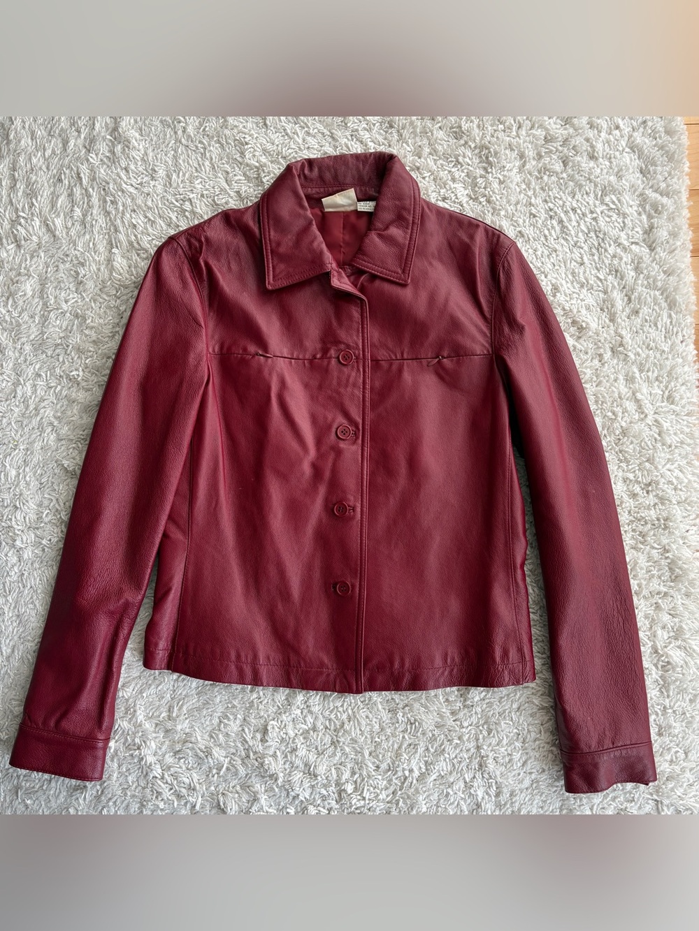 Newport News Deep Red Leather Button Jacket
